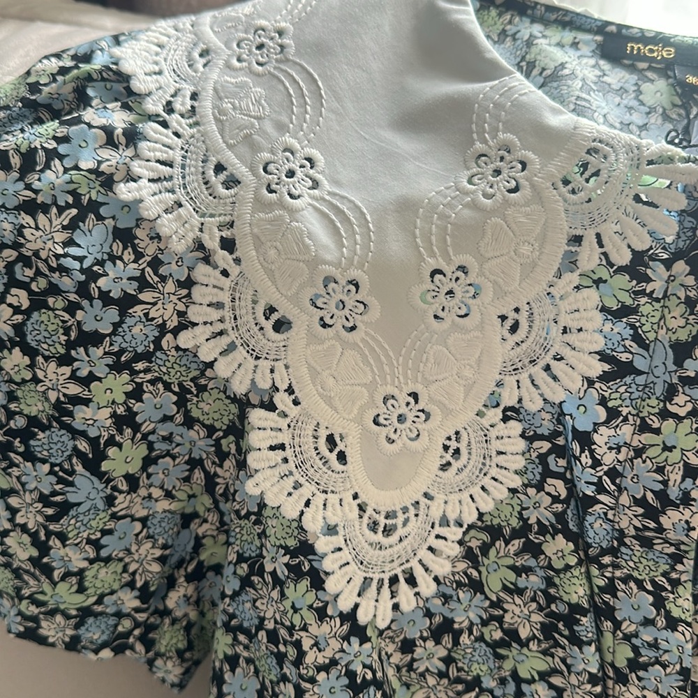 Maje Floral Mini Dress with White Lace Collar - Picture 5 of 7
